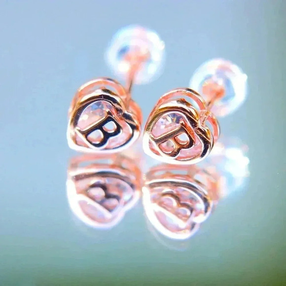 GIFT 💝HEART INITIAL ROSE GOLD EARRINGS WOMEN TEEN GIRLS MOM DAUGHTER, ELDM153RG - Picture 5 of 11